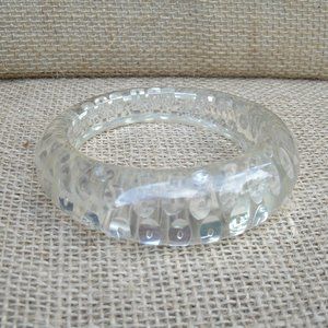 Vintage Clear Acrylic Bangle Silver Sequins